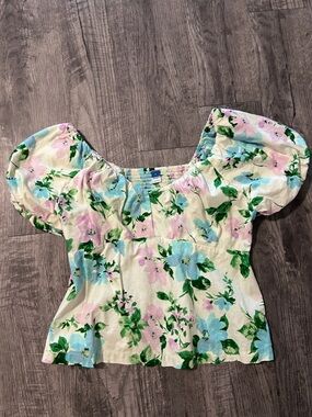 Floral Puff Sleeve Summer Dress - Pastel Pink & Blue